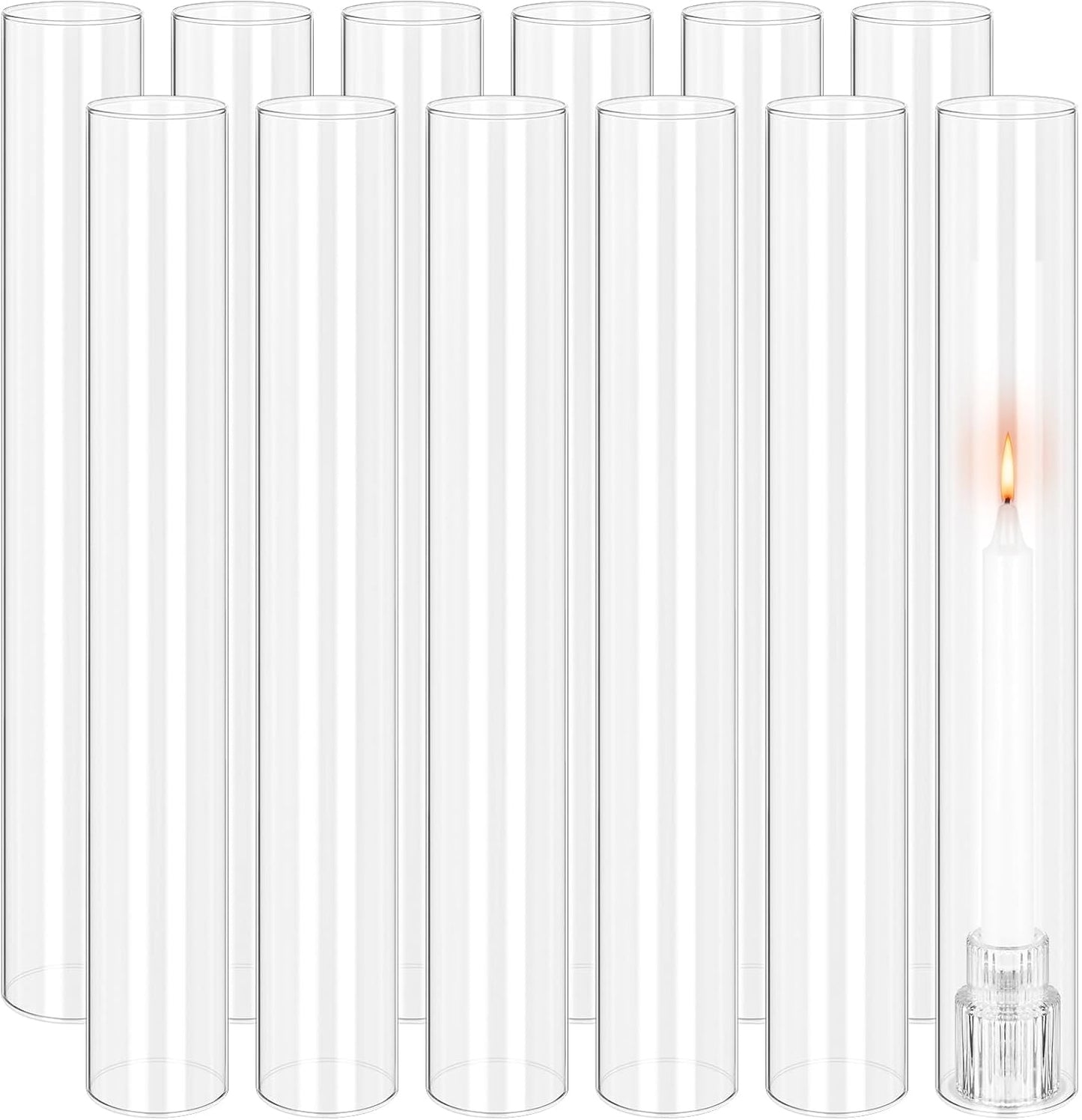 24 PCS Hurricane Candle Holder, 2.5" W x 14" H Open Ended Glass Candle Cylinder Sleeve, Clear Glass Cylinder Candle Holder, Open Flame Candle Chimney Tube Cover, Bottomless Cylindrical Glass
