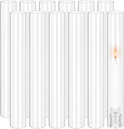 24 PCS Hurricane Candle Holder, 2.5" W x 14" H Open Ended Glass Candle Cylinder Sleeve, Clear Glass Cylinder Candle Holder, Open Flame Candle Chimney Tube Cover, Bottomless Cylindrical Glass