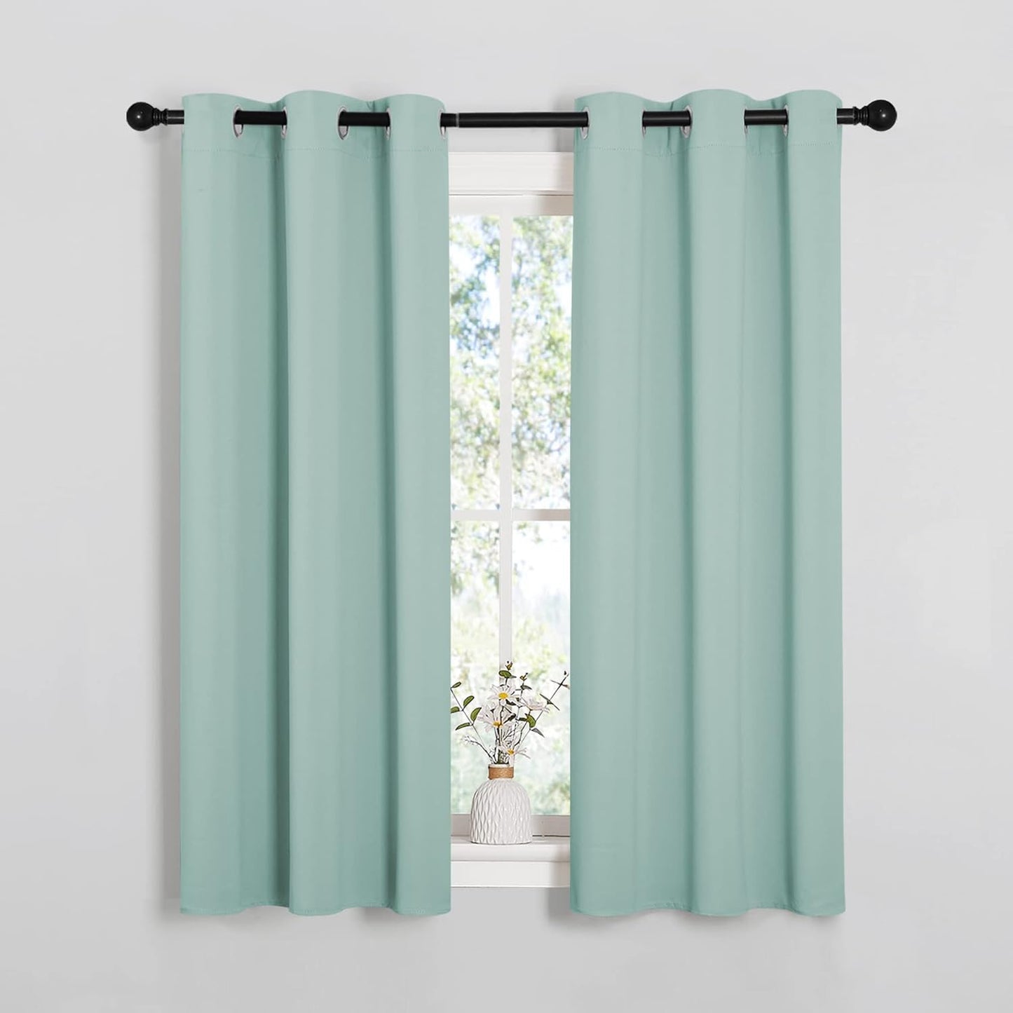 NICETOWN Halloween Pitch Black Solid Thermal Insulated Grommet Blackout Curtains/Drapes for Bedroom Window (2 Panels, 42 inches Wide by 63 inches Long, Black) - Colors A