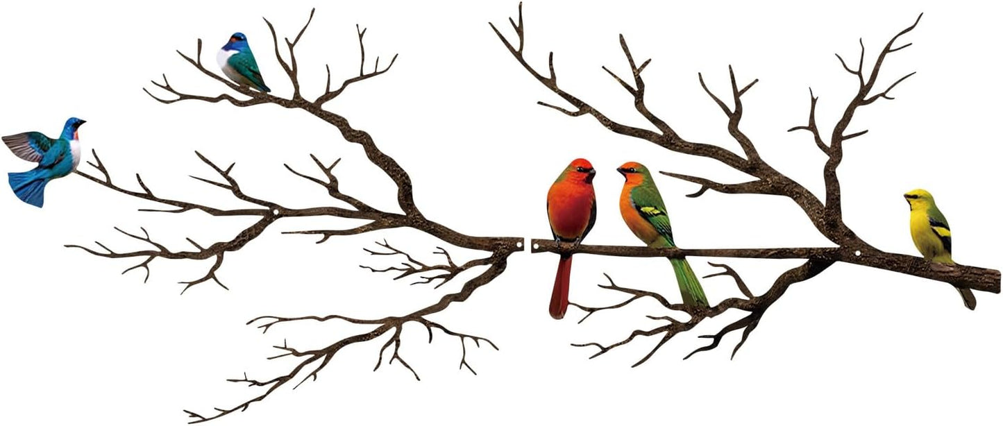 Metal Birds Wall Art, Metal Vivid Birds on Branch Silhouette Wall Decor Black Leaves with Bird Outdoor Hanging Wall Sculpture for Home Balcony Garden(Large)