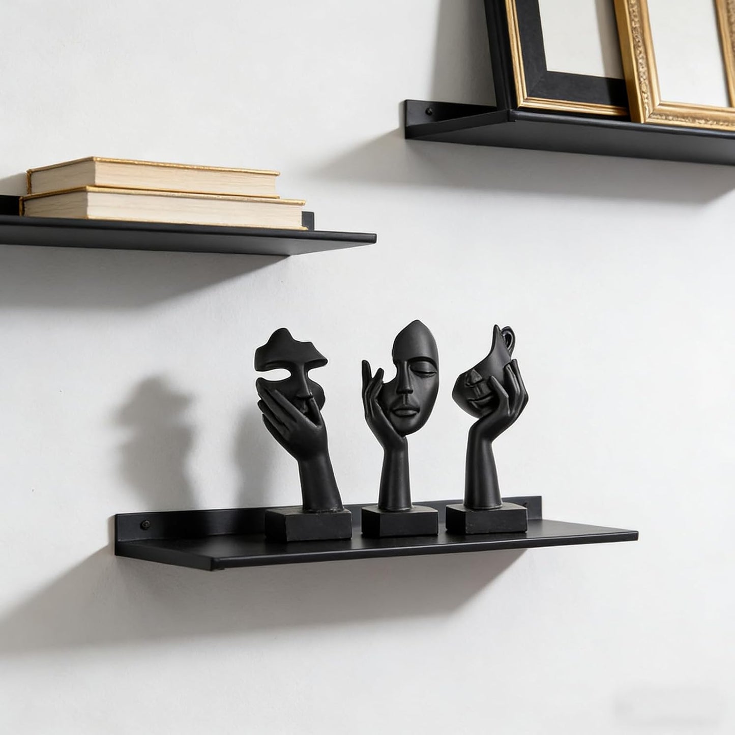 3 Pcs Thinker Small Statue Set - Black Gold Home Decor Abstract Art Figurines for Shelves, Living Room Coffee Table, Office Desktop (3 Pcs Gold, 6")