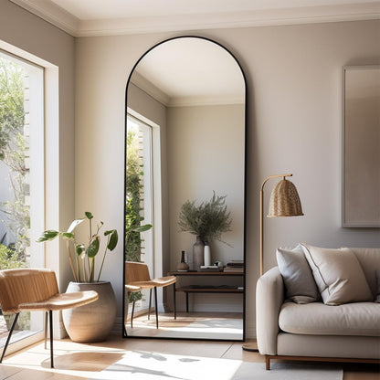 Dewfig Arched Full Length Mirror, 76"x34" Large Floor Mirror, Full Body Mirrors for Leaning or Hanging, Standing Mirrors for Bedroom, Living Room,Dressing Room, Aluminum Alloy Frame, Black
