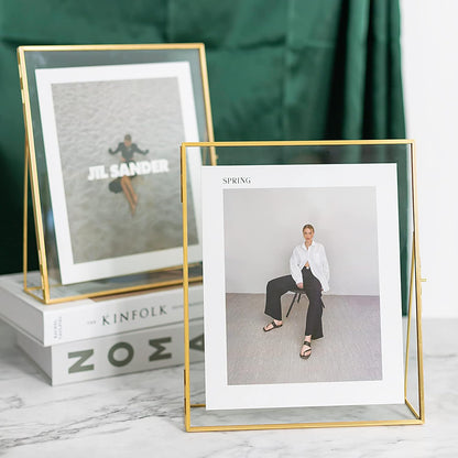 Gold Floating Picture Frame Set of 2, 10"x12" Glass Pressed Flower Picture Frames, Tabletop Standing Glass Floating Frame for 8x10 Photo Display