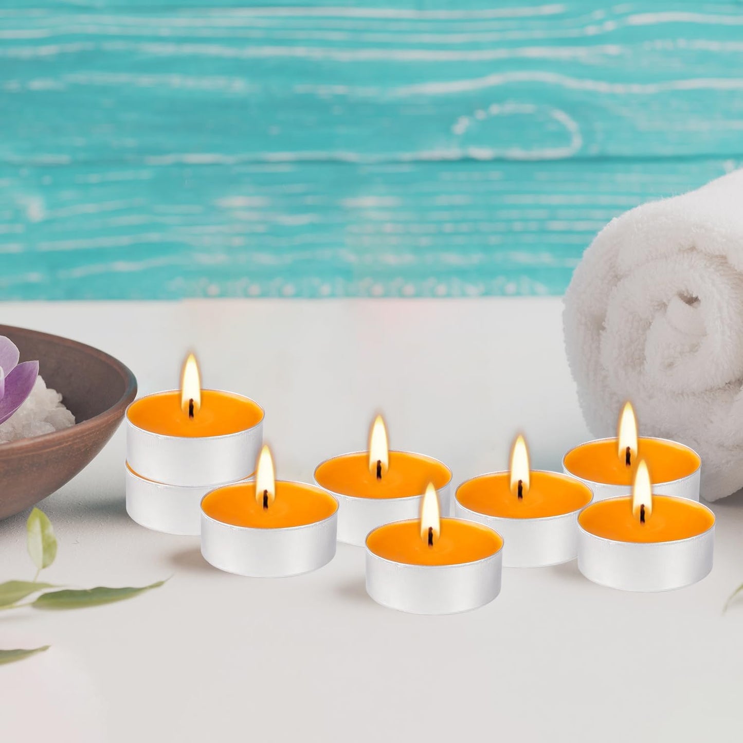 100 Pack Scented Tealight Candles - 4 Hours Burning Lemon Aromatherapy | Valentine's Day Romantic Dinner & New Year Home Decor, Yellow Votive Candles for Wedding, Holiday Gift & Emergency (Yellow)