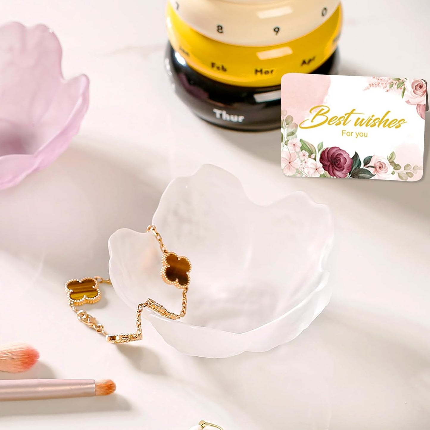 Purple Flower Jewelry Dish Glass Ring Holder Dish Jewelry Tray Cute Vanity Organizer Aesthetic Nightstand Bathroom Room Decor Trinket Dish Mothers Day Friendship Christmas Birthday Gifts for Women