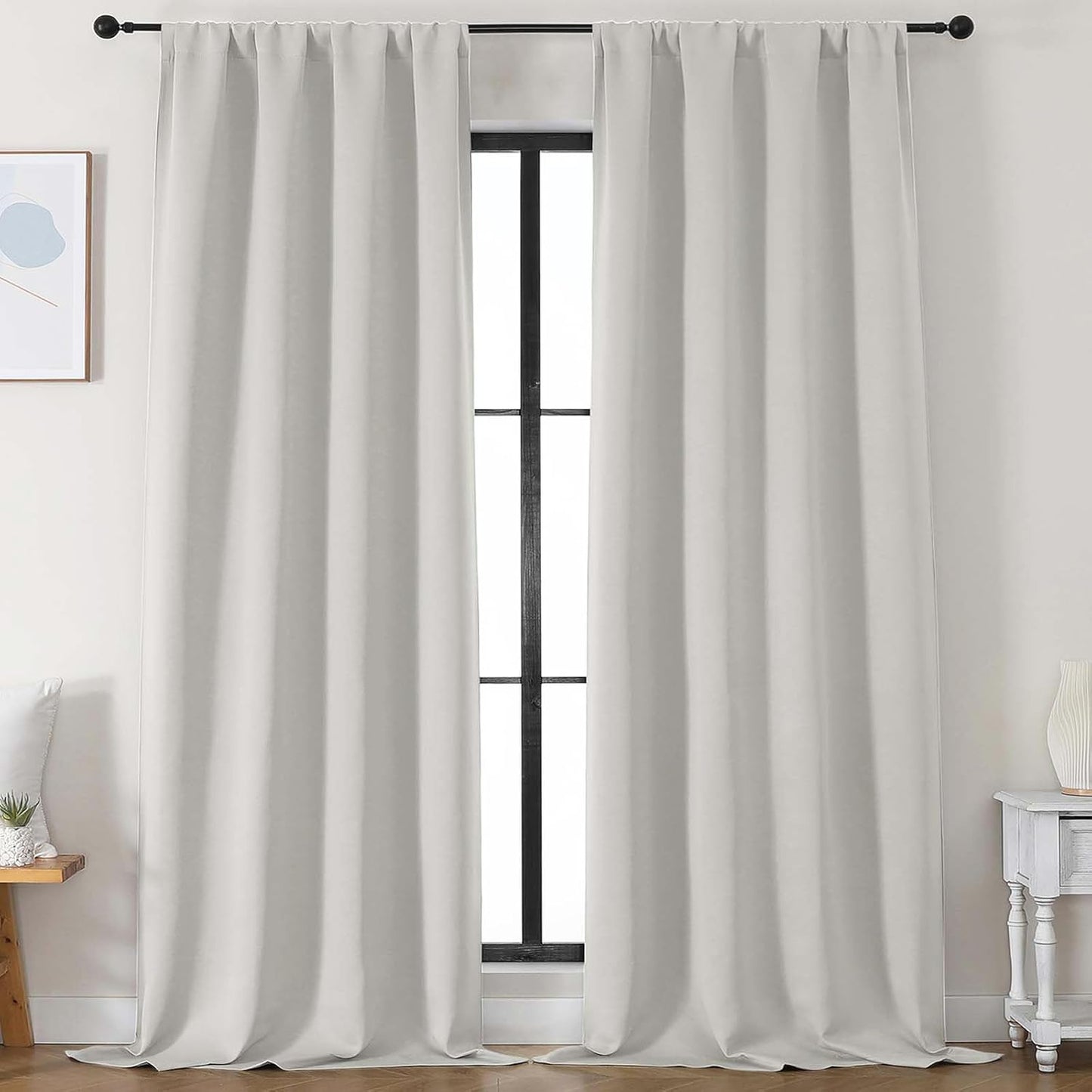 Simplebrand Ava Sage Green Blackout Curtains for Bedroom 63 Inch Length 2 Panels Set, Solid Thermal Insulated Energy Saving Rod Pocket Window Treatment Curtains Blackout Drapes, W40 x L63 Inch, Sage - Colors A
