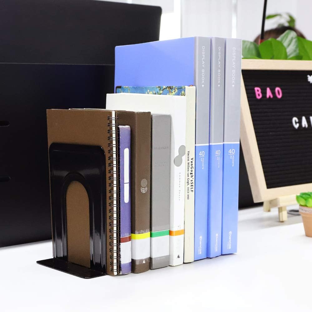 Jekkis 20pcs Metal Bookends for Shelves, 6.6"x 5.7"x 5" Black Heavy Duty Book Ends for Nonskid Bookend Supports Plain Large Bookends, Library Office Home, 10 Pair