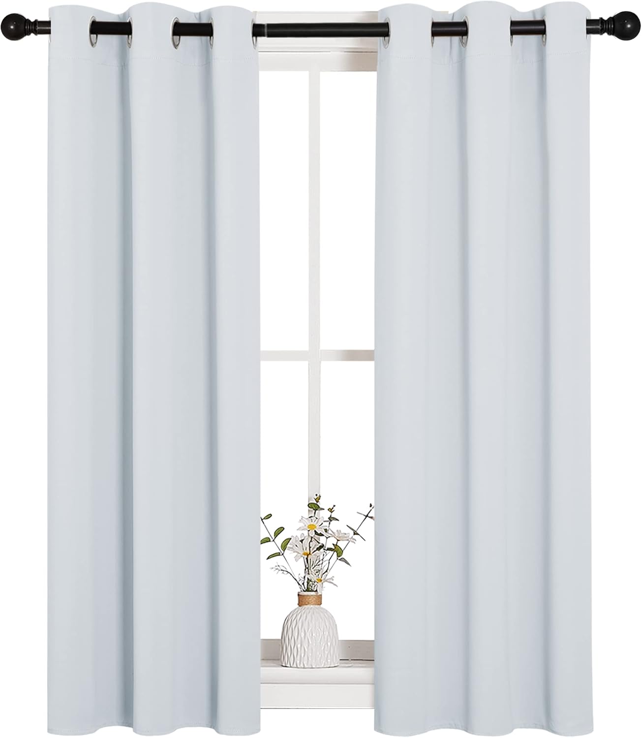 NICETOWN Halloween Pitch Black Solid Thermal Insulated Grommet Blackout Curtains/Drapes for Bedroom Window (2 Panels, 42 inches Wide by 63 inches Long, Black) - Colors A