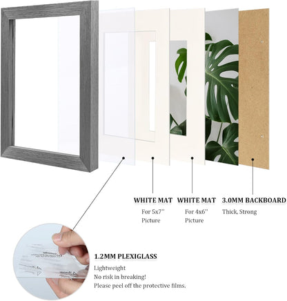 Egofine 8x10 Picture Frames Set of 4, Made of Solid Wood Covered by Plexiglass 4x6 and 5x7 with Mat or 8x10 without Mat, for Table Top Display and Wall Mounting Photo Frame Black