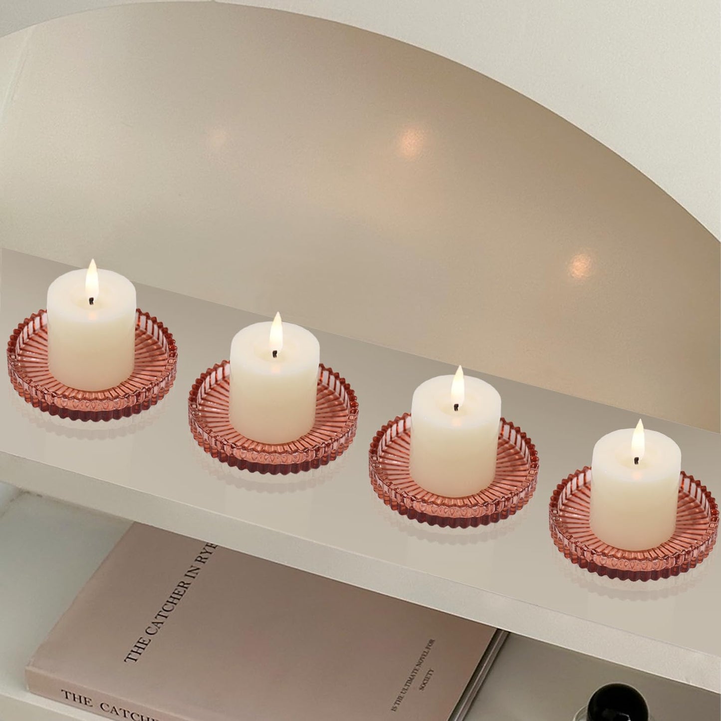 Vixdonos 3.8 Inch Glass Pillar Candle Holder Set Pack 2 Gear Round Plate Serrated Candle Stand for Table Centerpieces,Party, Wedding and Home Decor