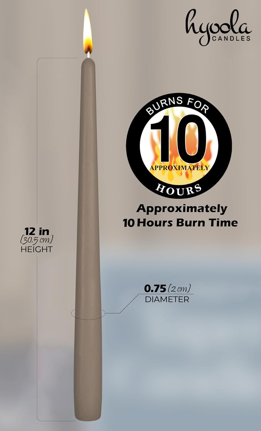 Hyoola Tall Taper Candles - 10 Inch Metallic Gold Unscented Dripless Taper Candles - 8 Hour Burn Time - 4 Pack