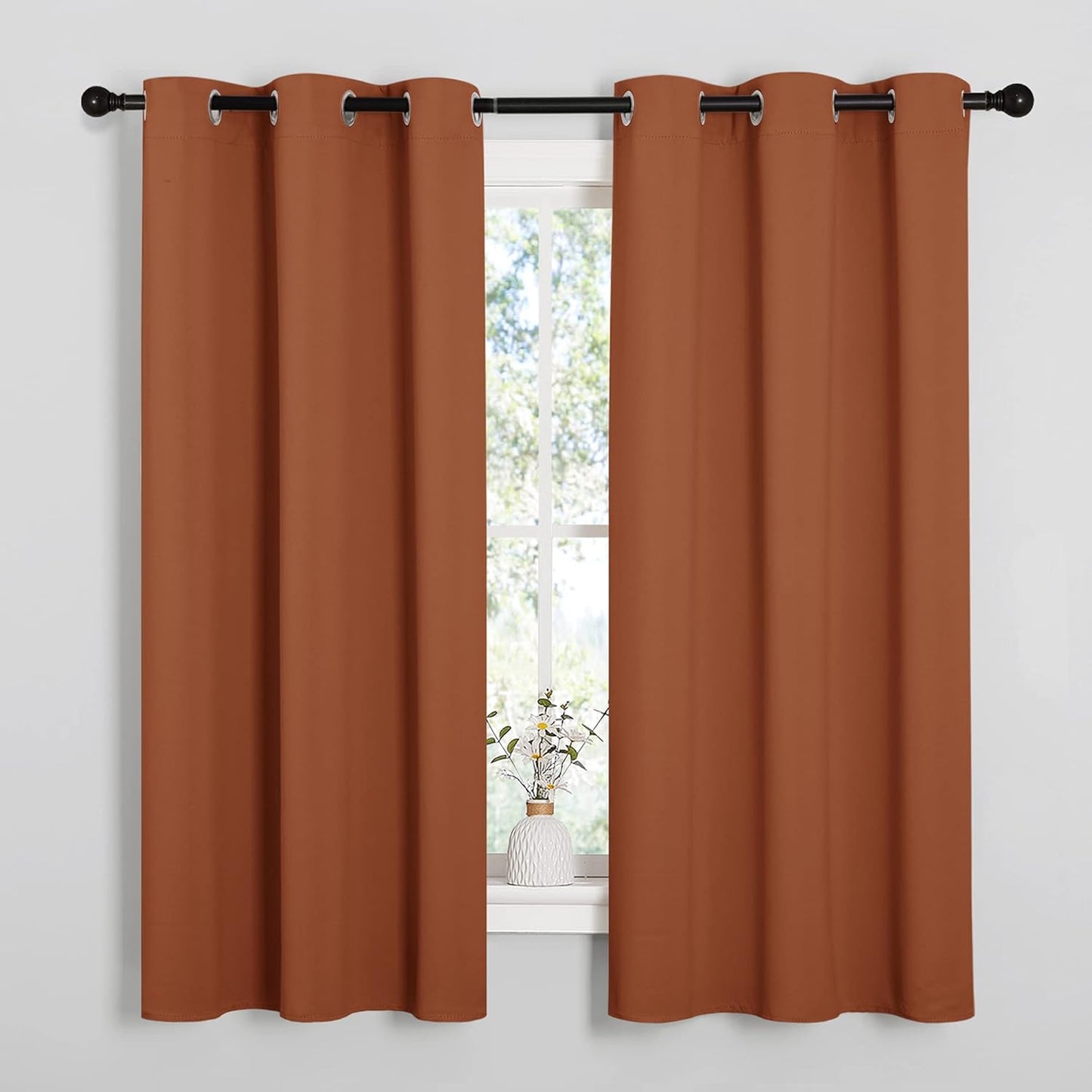 NICETOWN Halloween Pitch Black Solid Thermal Insulated Grommet Blackout Curtains/Drapes for Bedroom Window (2 Panels, 42 inches Wide by 63 inches Long, Black) - Colors B