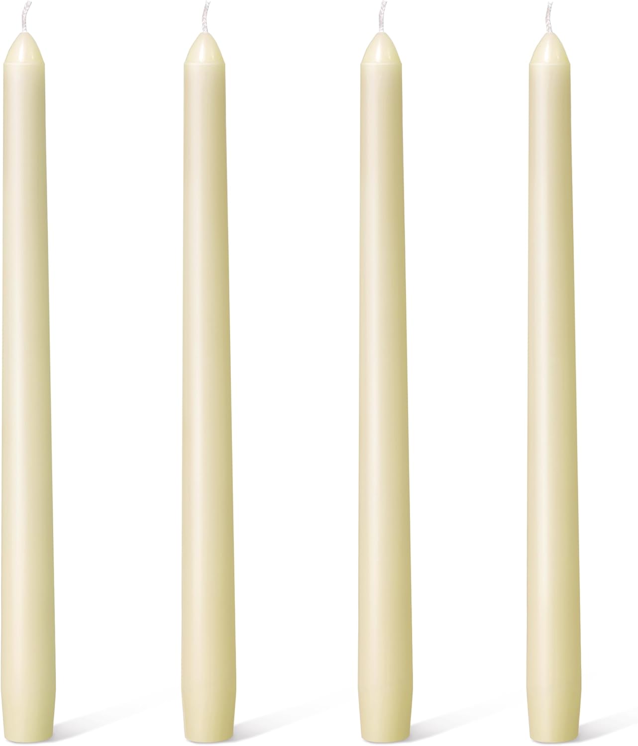 Everymoment Ivory Taper Candles - 4 Pack 10 Inch Candlesticks - Dripless & Smokeless Tapered Candle 8 Hours Unscented Cream Candle Sticks - Perfect for Wedding Holiday Dinner Party Home Decor