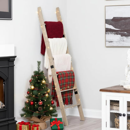 Blanket Ladder for Living Room and Bedroom, 5ft 8 inch, 6-Tier Wall Leaning Laminate Snag Free Construction (White) Rustic Decorative Farmhouse Blanket Storage, Quilt Rack, Ladder Shelf, Easy Assembly