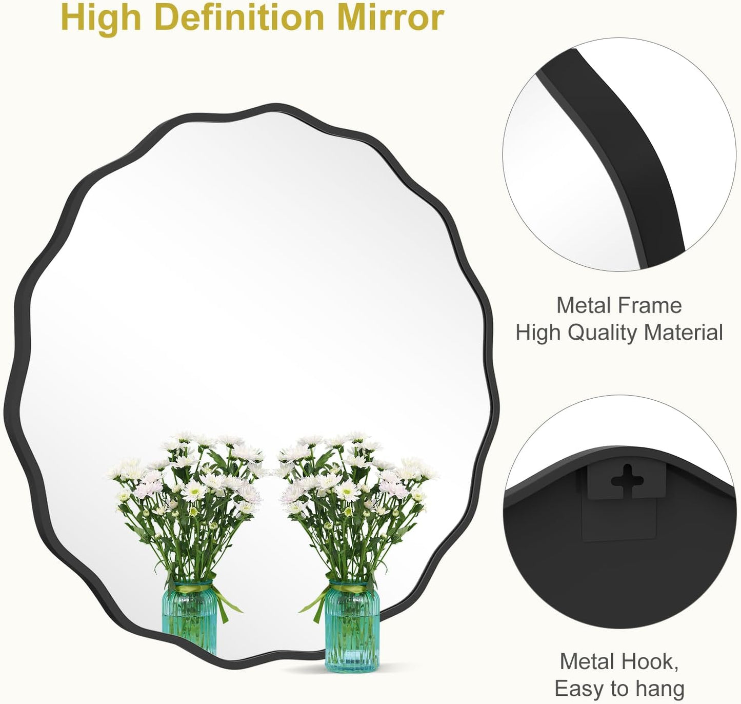 WallBeyond Round Wavy Mirror for Wall Decorative 24 inch, Modern Round Mirror Aluminum Frame for Bathroom Bedroom Living Room Home House Office Entryway, Gold