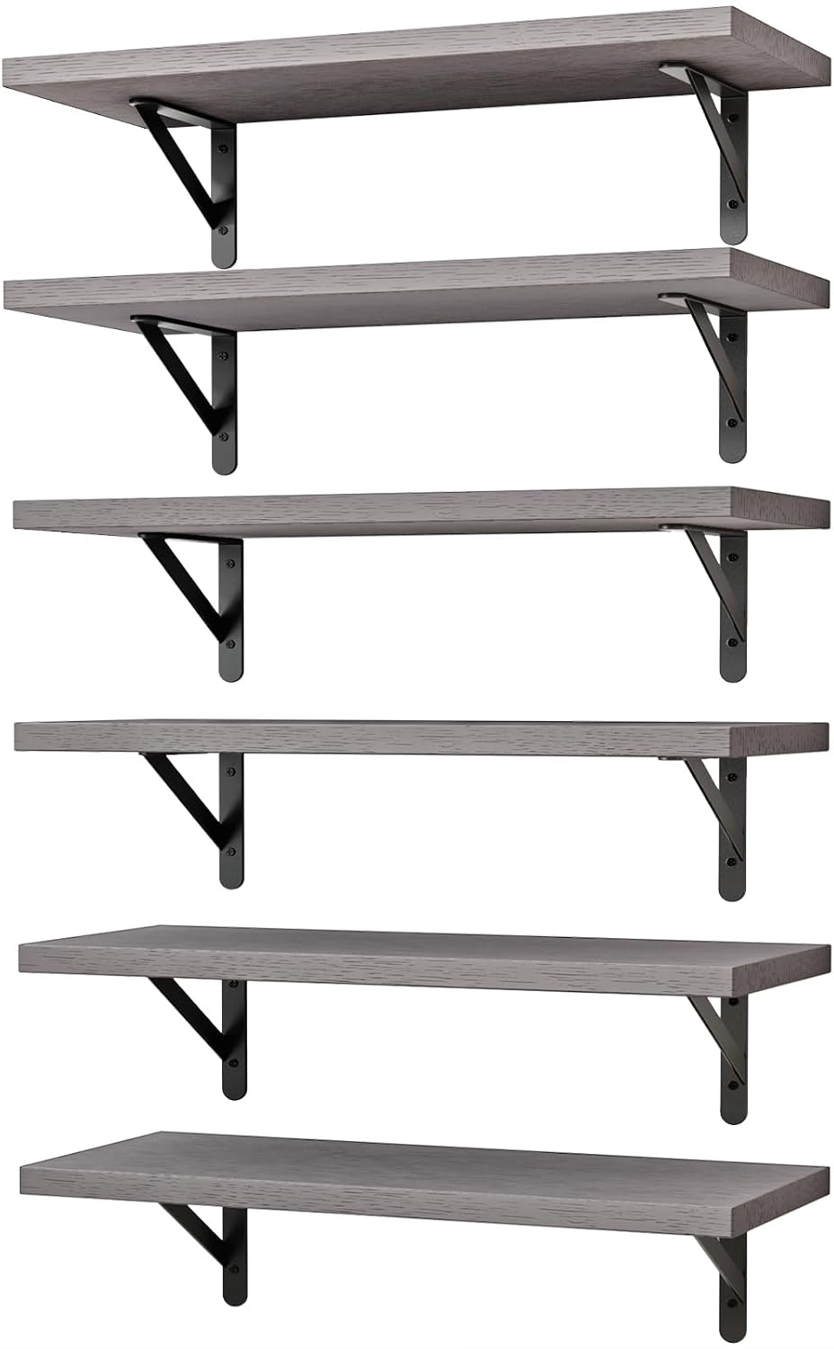YGEOMER Brown Floating Shelves for Wall, 16.5 Inch Farmhouse Wall Shelves for Bedroom, Bathroom Storage, Living Room and Kitchen Decor (Set of 6 Brown)