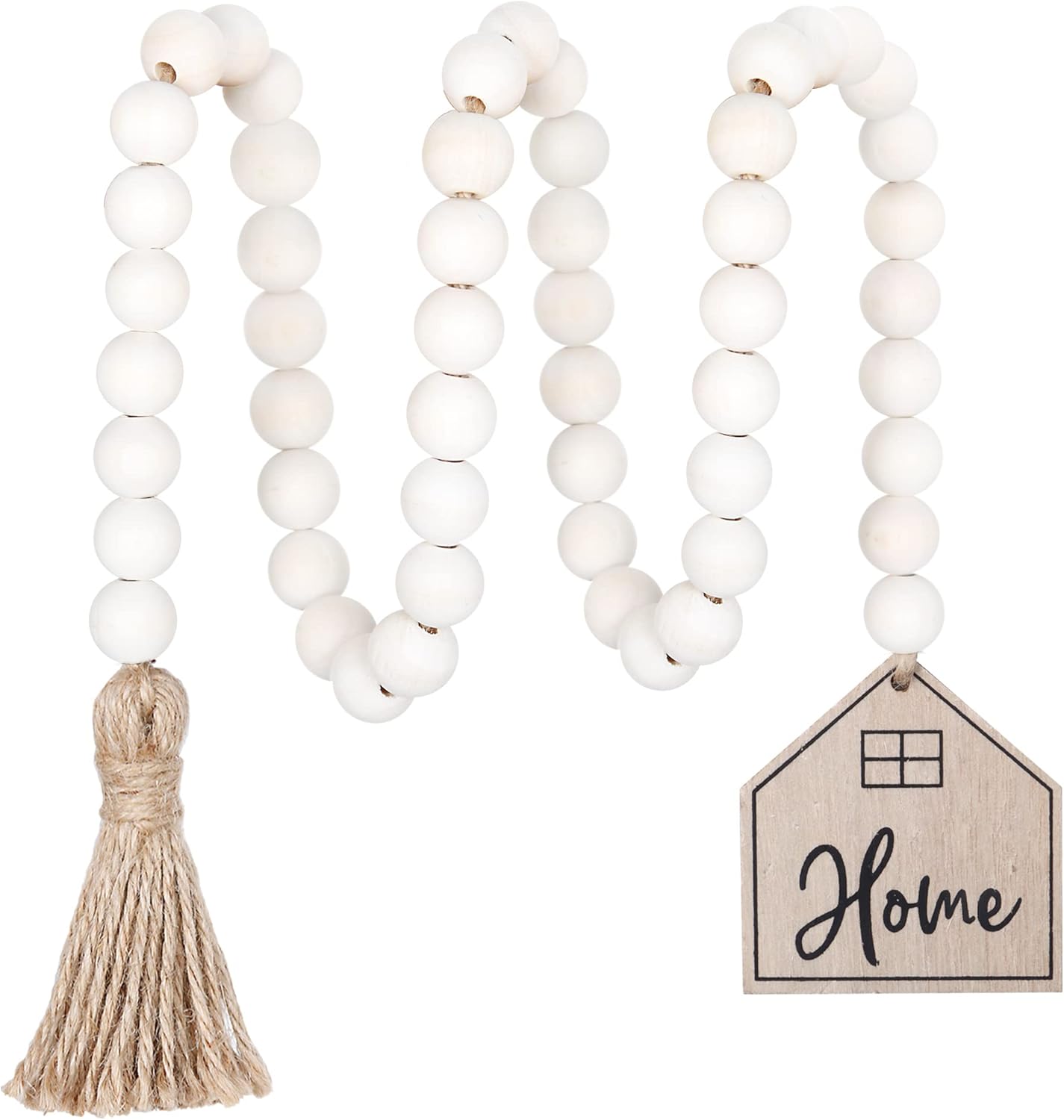 Meplait Love Wooden Bead Garland with Tassel, Decorative Beads Home Decor Farmhouse Tassel Garland Boho Decor for Tiered Tray（38in）