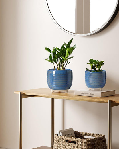 LE TAUCI Ceramic Plant Pots, 5.1 + 6.4 Inch Footed Pots for Plants, Modern Flower Pots for Home and Office, Indoor Planters with Drainage, Reactive Glaze White