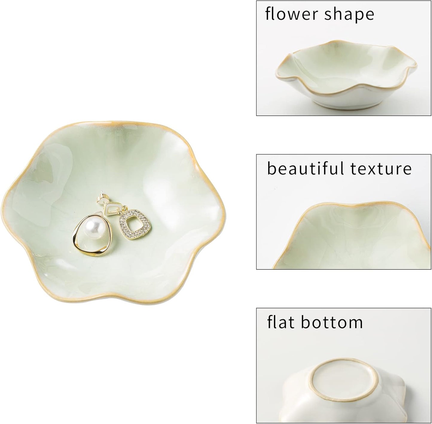 Jewelry Dish Tray, Ring Dish, Ceramic Trinket Tray, Key Bowl, Decorative Plate, for Friends Sisters Daughter Mother (Milky White)
