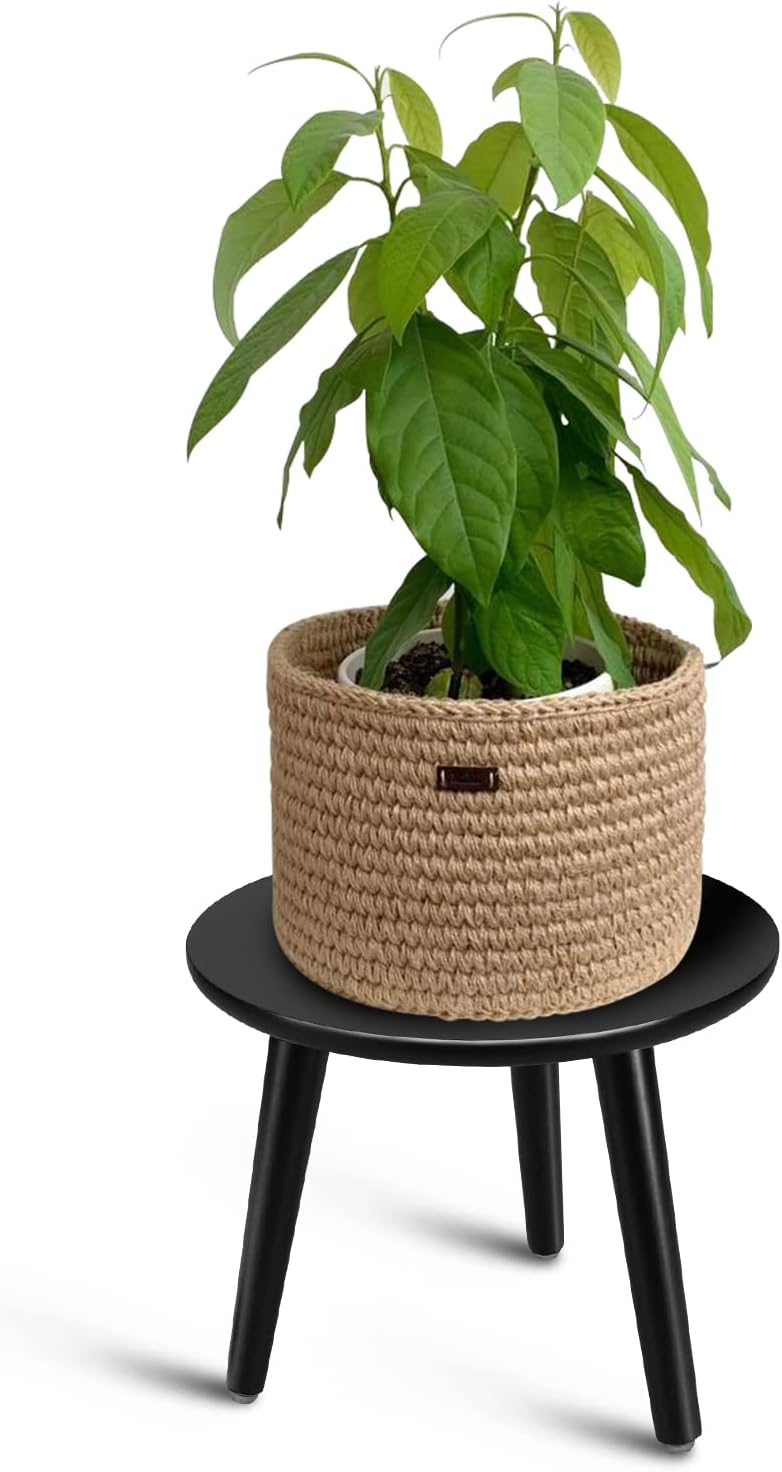 Uneedem Wood Mid Century Plant Stand for Indoor Plants, Modern Table, Tall Holder for Flower Pots, Small Round Side/End Table(A2 White, High: 16.5")