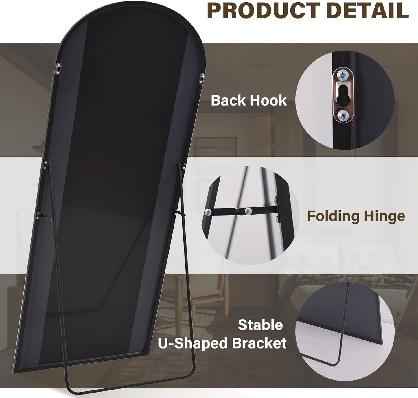 XRAMFY 56"x21" Arched Full Length Mirror Floor Mirrors with Aluminum Alloy Frame Free-Standing Wall Mounted Floor Mirrors or Large Dressing Mirror, Black Mirror Full Length