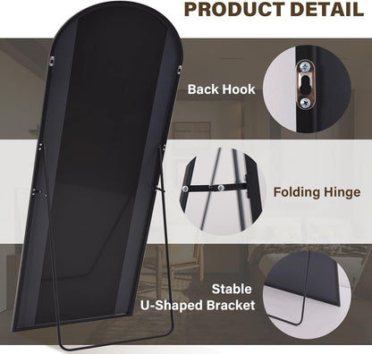 XRAMFY 56"x21" Arched Full Length Mirror Floor Mirrors with Aluminum Alloy Frame Free-Standing Wall Mounted Floor Mirrors or Large Dressing Mirror, Black Mirror Full Length