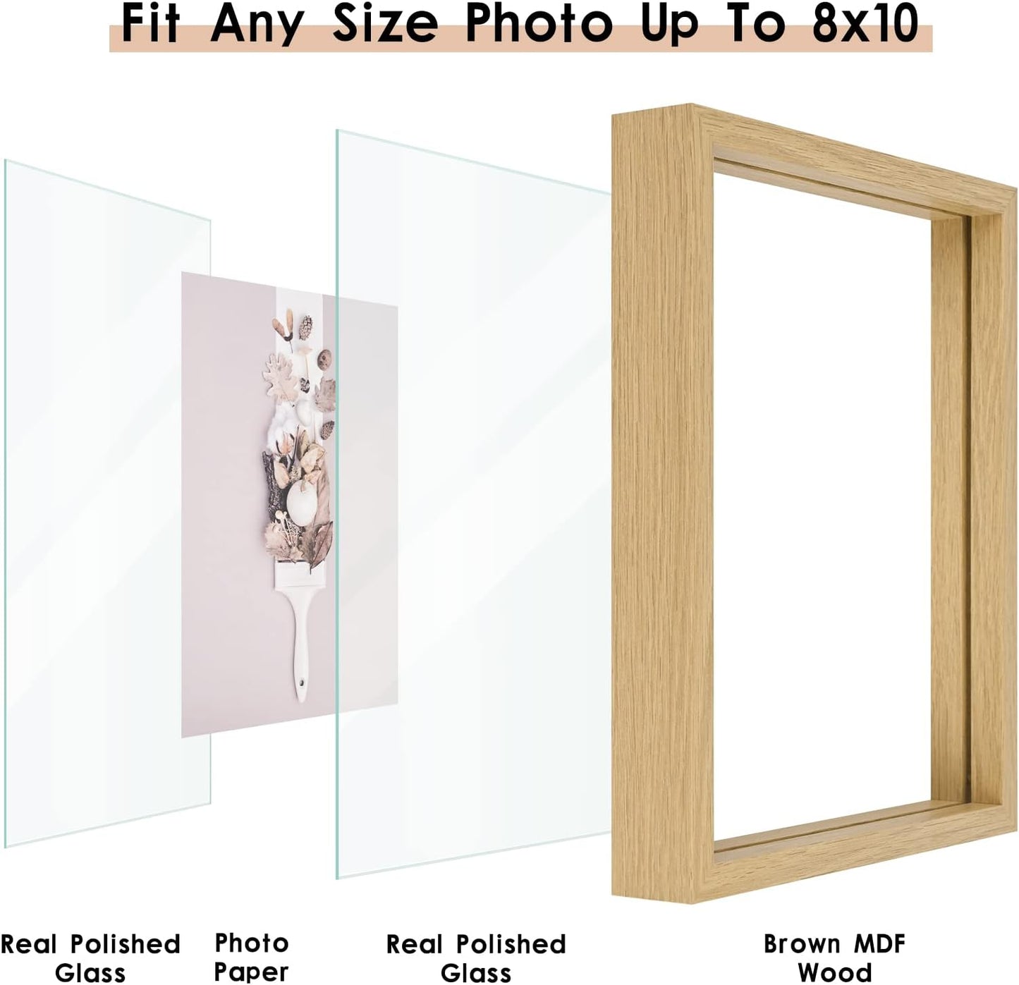 MUYE 11x14 Floating Frame Set of 2,Double Glass Rustic Frame,Display Any Size Photo up to 11x14,Wall Mount or Tabletop Standing,Natural