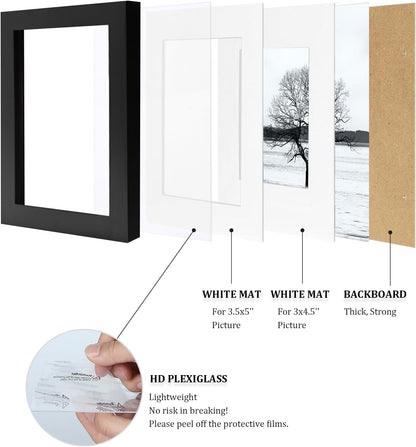 Egofine 12x16 Picture Frame Black, Covered by Plexiglass Made of Solid Wood, Display Pictures 9x12 and 11x14 with Mat or 12x16 Without Mat, for Wall Mounting Photo Frame - Colors B