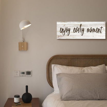 Quotes Wall Decor Enjoy the Little Things Sign Family Wall Signs Canvas Prints Rustic Wooden Wall Art Wood Pictures for Living Room Bedroom Office Home Decor, 6 X 17 Inch Framed