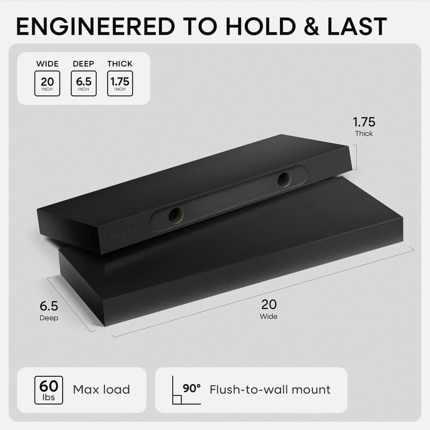Homeforia 24 inch Natural Floating Shelf, High End Solid Real Wood 24inch Small Floating Shelves for Wall Mounted, Natural Wooden Floating Shelves, Heavy Duty Bracket, 24 X 6.5 X 1.75 in, Set of 2