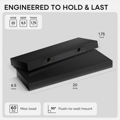 Homeforia 24 inch Natural Floating Shelf, High End Solid Real Wood 24inch Small Floating Shelves for Wall Mounted, Natural Wooden Floating Shelves, Heavy Duty Bracket, 24 X 6.5 X 1.75 in, Set of 2