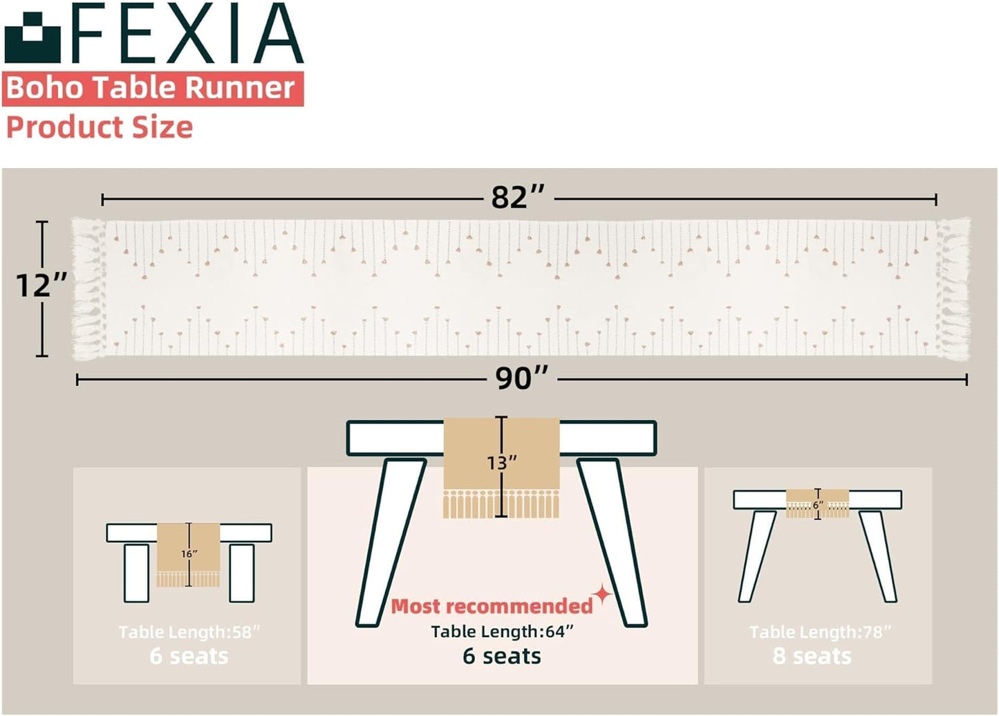 FEXIA Boho Table Runner for Thanksgiving Fall Christmas Home Decor with Tassels 72 Inches Long Pottery barn Furniture Farmhouse Rustic Macrame Burlap Table Decoration for Living Room (12x72 Inches)