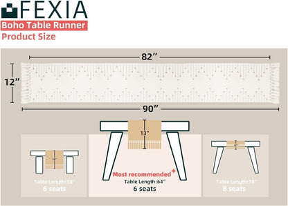 FEXIA Boho Table Runner for Thanksgiving Fall Christmas Home Decor with Tassels 72 Inches Long Pottery barn Furniture Farmhouse Rustic Macrame Burlap Table Decoration for Living Room (12x72 Inches)