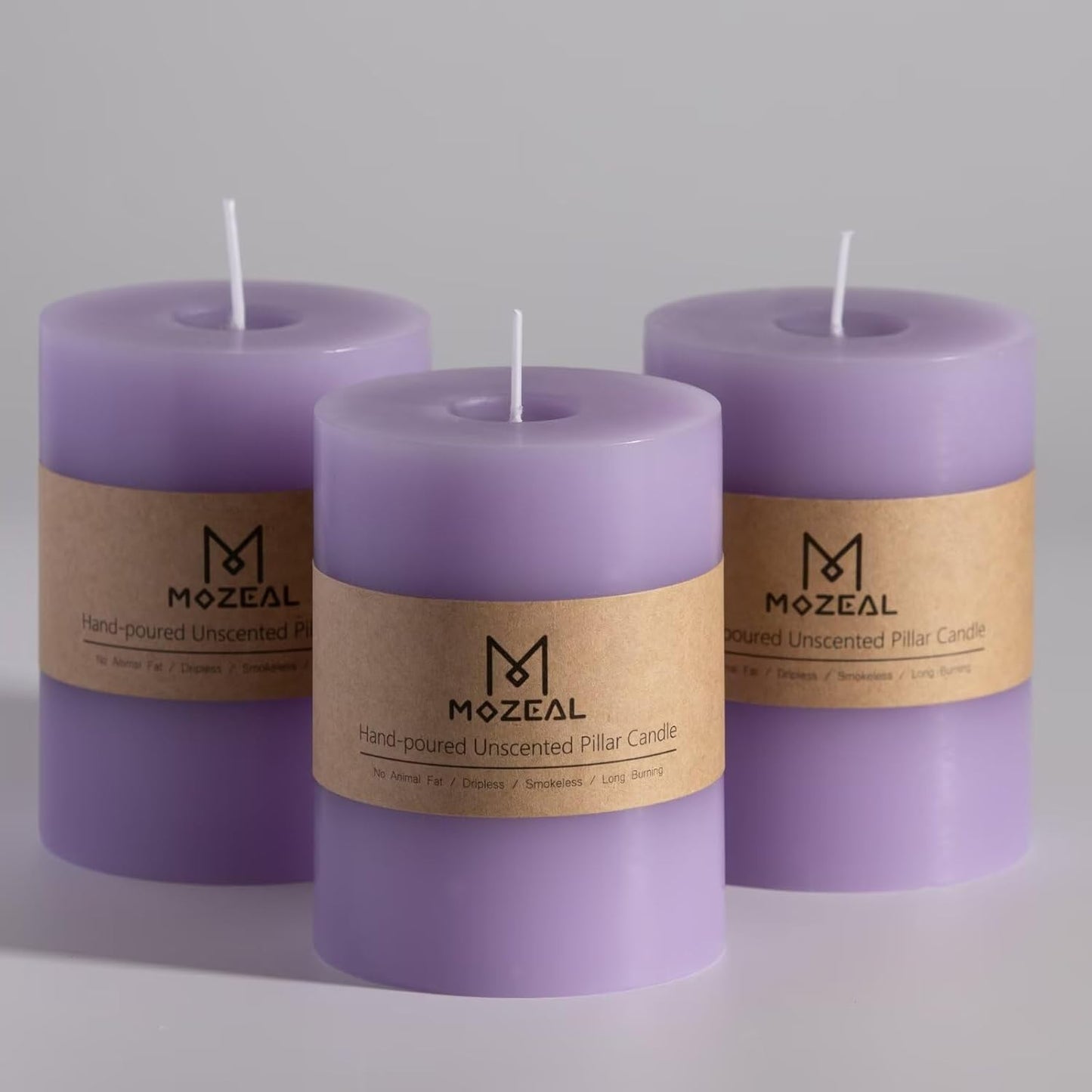 MOZEAL 3" x 4" Hand-Poured Unscented Candle,Dripless Pillar Candle Set of 3,Long Clean Burning,Approx 72 Hours Burn Time,Rustic Country Style,Wedding,Dinner,Christmas and Home Decor,White