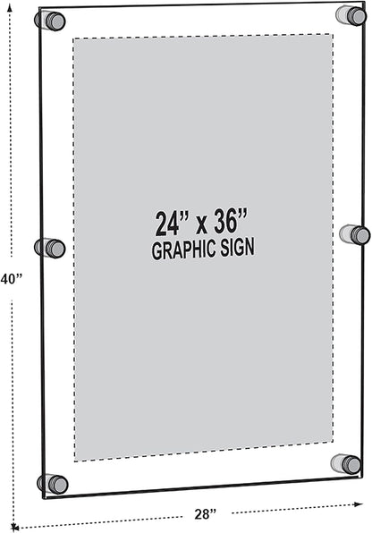 Azar Displays,105536, Floating Acrylic Wall Frame with Silver Hardware Stand Off Caps, Clear Hanging Photo Frame Display Mount with Frameless Border, Glass-Like Frame for Large Prints, 24" x 36"