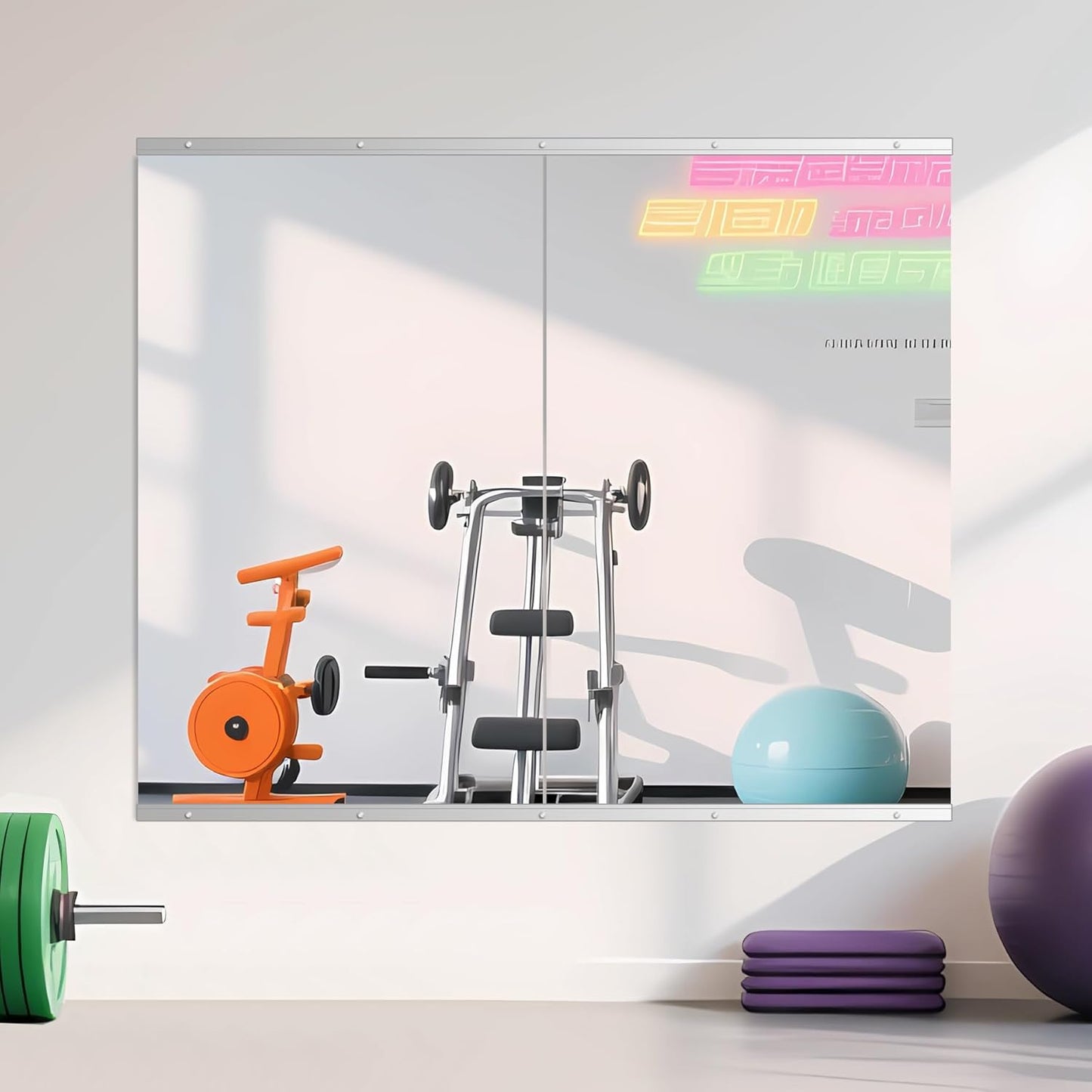 Ruomeng Home Gym Mirrors 12 Inch x 12Pcs Wall Mounted Mirror Glass Frameless Full Length Mirror Tiles for Home Gym, Bedroom, Door & Bathroom