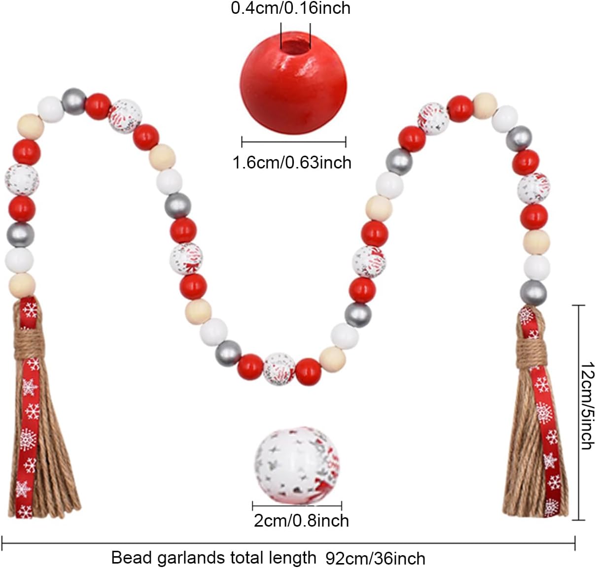 Farmhouse Plaid Wood Bead Garland with Tassel 40inch Hanging Decor Home Decorative Home Sign for Farmhouse Tiered Tray Wreath