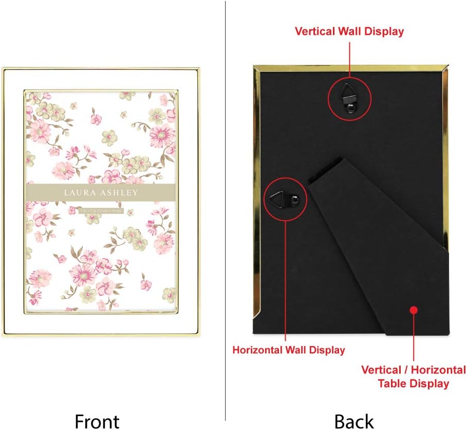 Laura Ashley 5x7 Navy Enamel Picture Frame, Gold Metal Edge with Easel, for Countertop, Counterspace, Tabletop Display, Bookshelf, Desk, Wall Décor, Photo Gallery (5x7, Navy W/Gold)