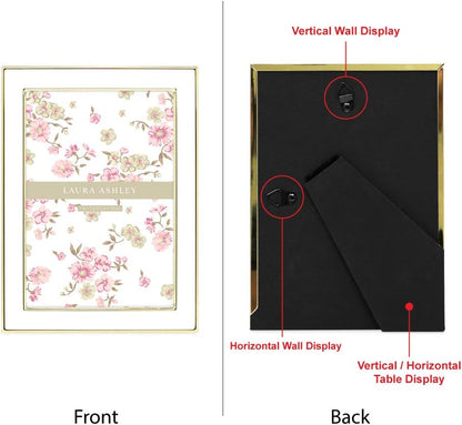 Laura Ashley 5x7 Navy Enamel Picture Frame, Gold Metal Edge with Easel, for Countertop, Counterspace, Tabletop Display, Bookshelf, Desk, Wall Décor, Photo Gallery (5x7, Navy W/Gold)