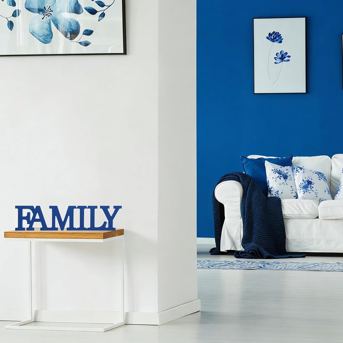 Wonderjune Wooden Home Wall Decor Sign Rustic Family Room Table Decoration Family Letter Signs for Pantry Kitchen Living Room Bedroom Shelf Mantel Fireplace Tables Centerpiece(White)