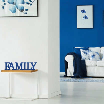 Wonderjune Wooden Home Wall Decor Sign Rustic Family Room Table Decoration Family Letter Signs for Pantry Kitchen Living Room Bedroom Shelf Mantel Fireplace Tables Centerpiece(White)