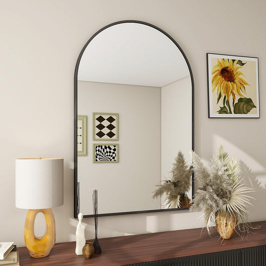 BEAUTYPEAK 36"x48" Arch Bathroom Mirror, Wall Mounted Vanity Metal Frame Mirror for Bedroom, Entryway, Living Room, Gold