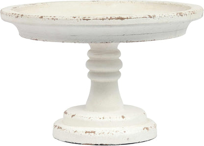Rustic White Wood Pedestal Tray Stand for Table Decoration,Round Distressed Finished Cake Stand Dessert Table Display,Farmhouse Cake Stand Candle Holder Perfect for Weddings,Birthdays