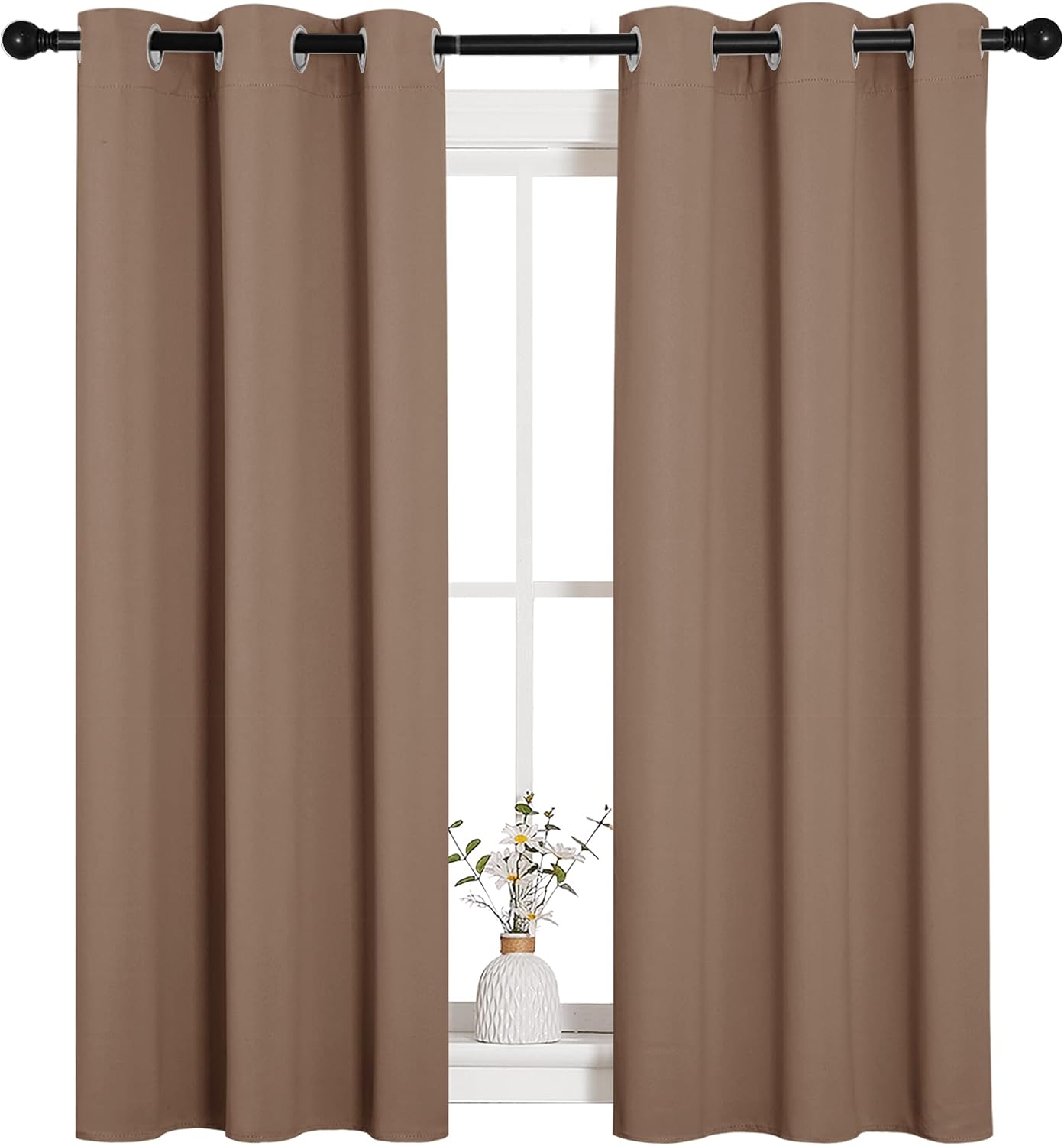 NICETOWN Halloween Pitch Black Solid Thermal Insulated Grommet Blackout Curtains/Drapes for Bedroom Window (2 Panels, 42 inches Wide by 63 inches Long, Black) - Colors D
