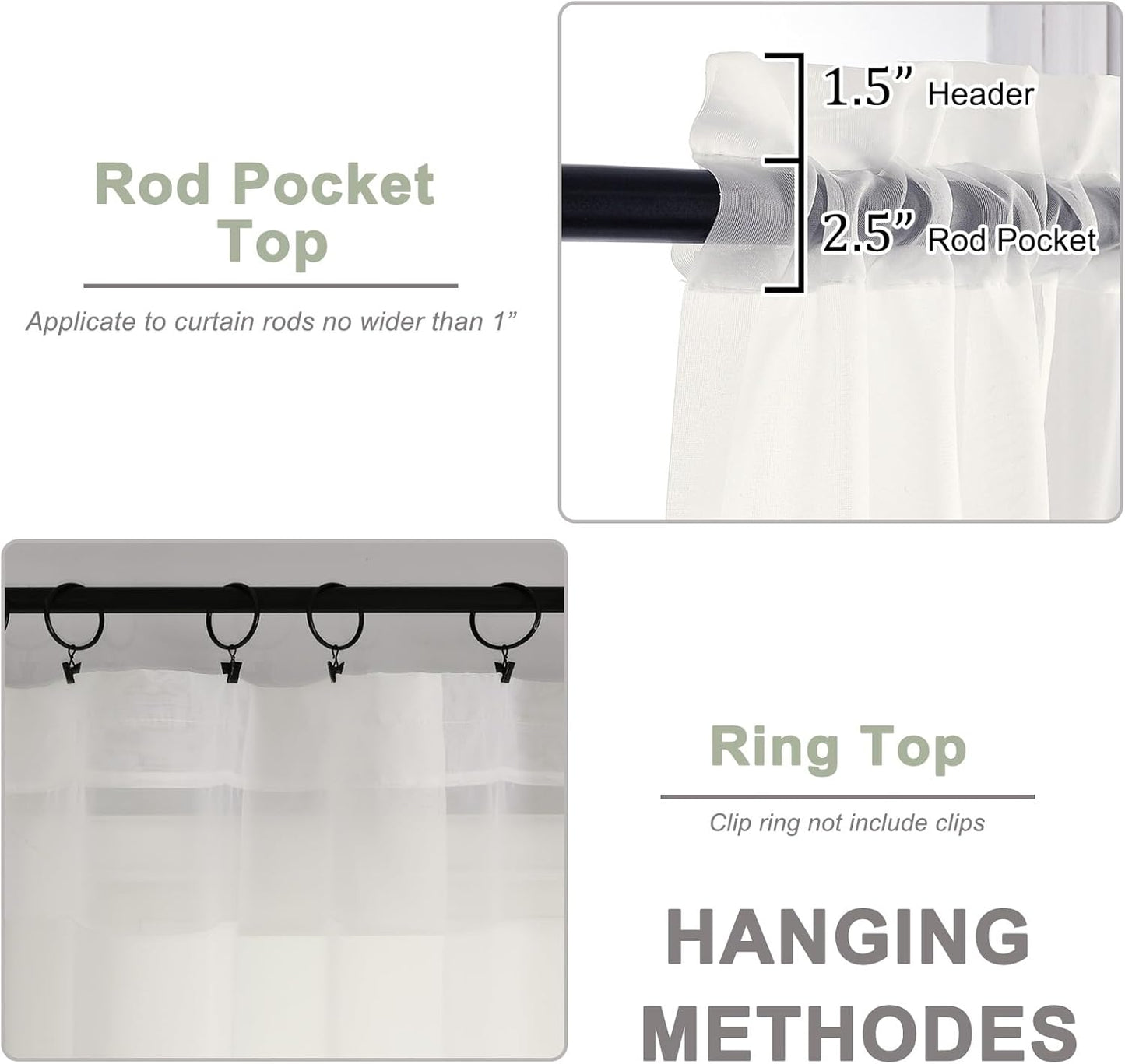 OWENIE Sheer Curtains 84 inches Long 2 Panels Set for Living Room/Bedroom, Rod Pocket Voile Sheer Panel Drapes, White, 2pcs, Each 42" W x 84" L - Colors B