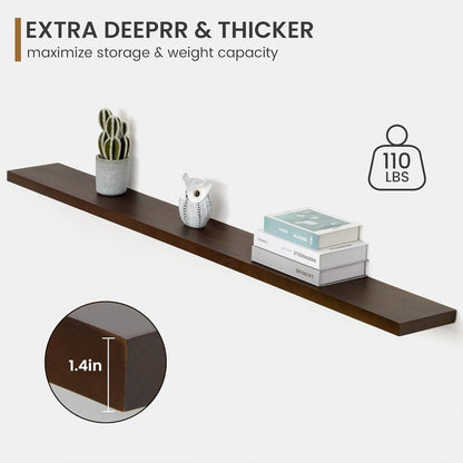 Floating Shelves 36 Inches Long - 8 Inch Deep Rustic Premium Solid Pine Wood for Storage - Farmhouse Wall Mounted for Living Room - Heavy-Duty Metal Bracket - 36" W x 8" D - Set of 2 - White Color