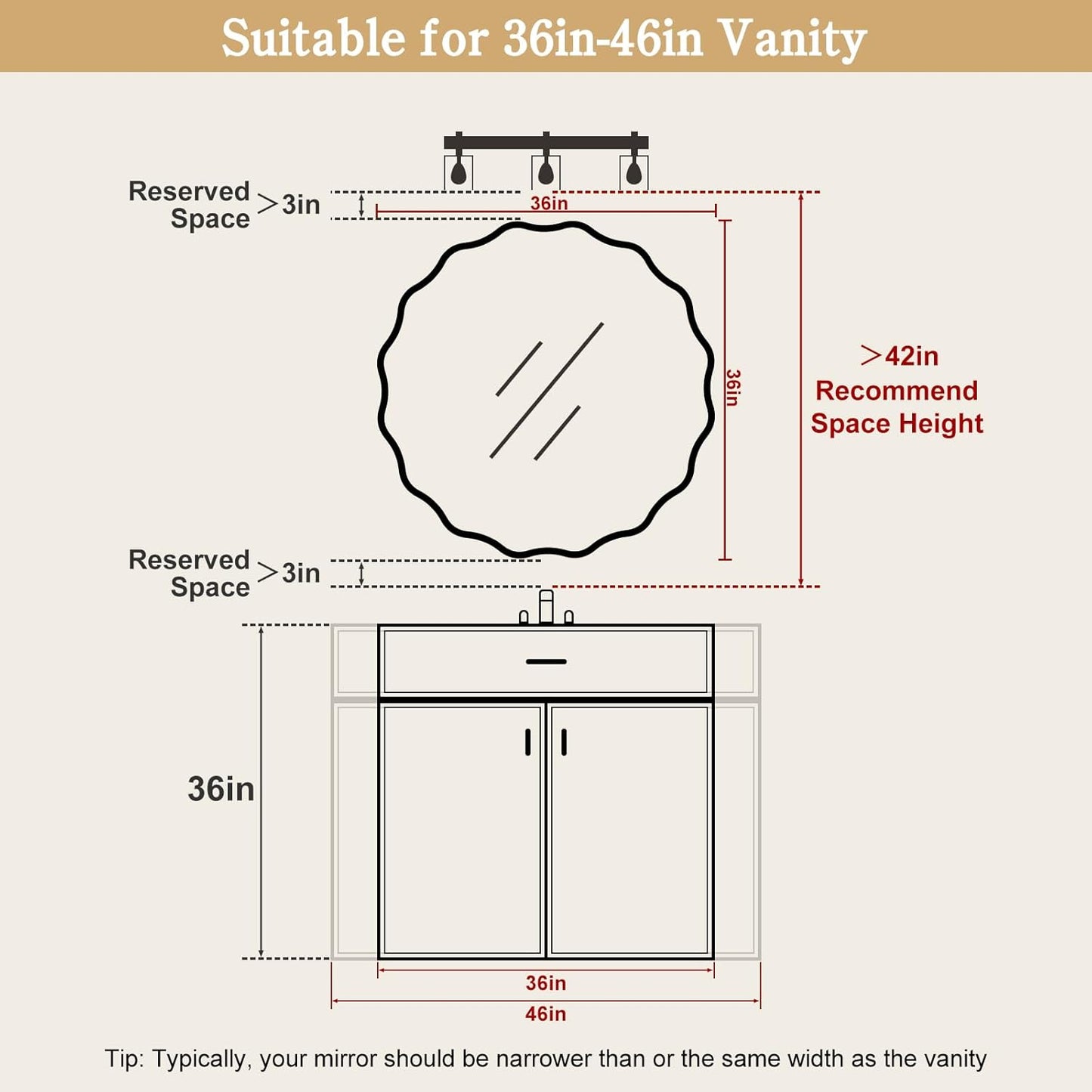 WallBeyond Round Wavy Mirror for Wall Decorative 24 inch, Modern Round Mirror Aluminum Frame for Bathroom Bedroom Living Room Home House Office Entryway, Gold