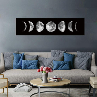 Ohhvvow Moon Phase Wall Art Painting, 47L x 11.8W Black and Tawny Modern Abstract Canvas Wall Art Painting for Living Room Bedroom Decor, Contemporary Artwork for Home Office, Unframed