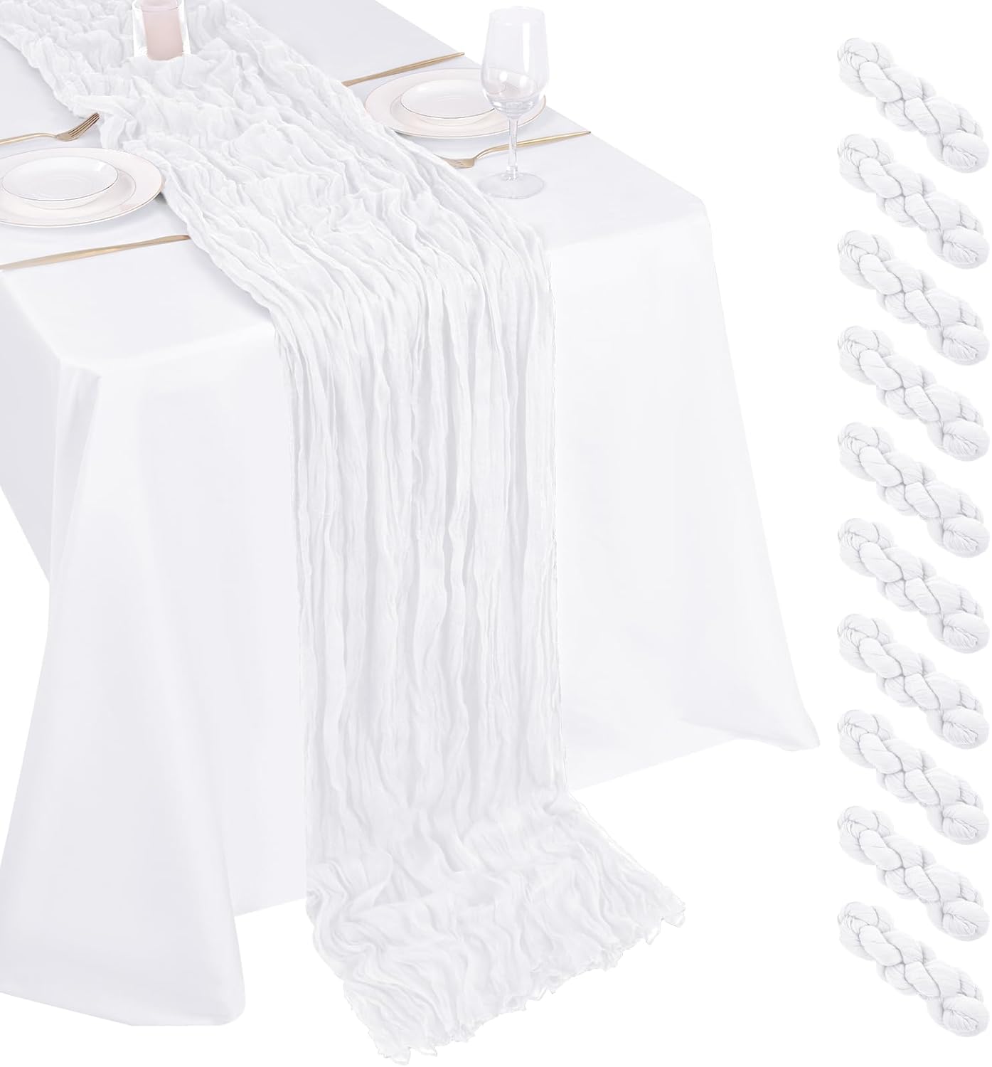 10 Pack Beige Cheesecloth Table Runner 17x108 Inch Boho Gauze Cheese Cloth Table Runners for Wedding Party Baby Shower Birthday Home Decor