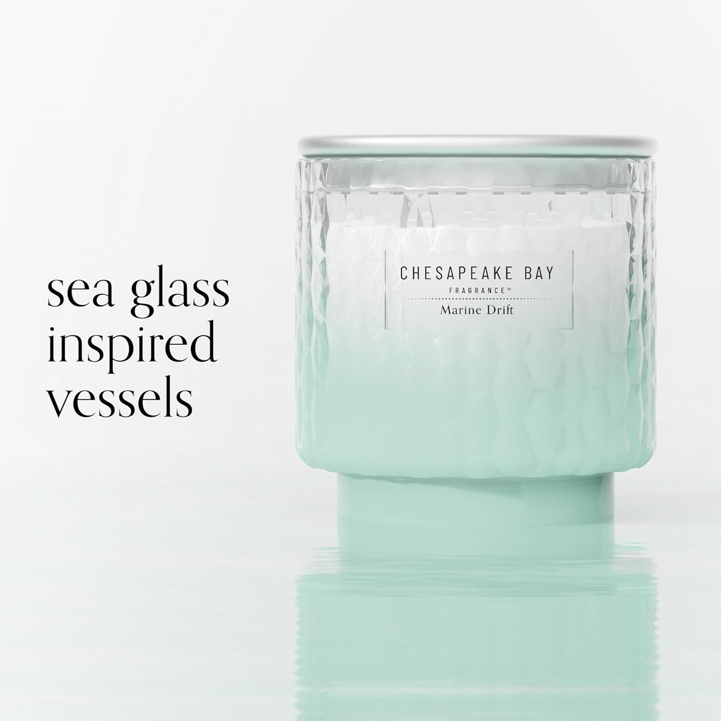 Chesapeake Bay, 11oz Marine Drift Scented Candle, Mood Evoking Fragrance, Textured Sea Glass-Inspired Jar, Premium Soy Blend Wax with Essential Oils, Coastal Fragrance for Home Décor or Gifting